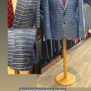Evening Wear Men Jacket - Medium Blue Dotted Stripe
