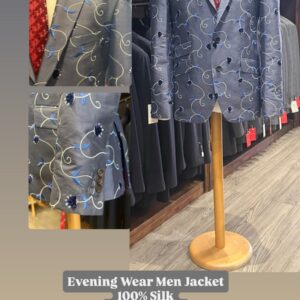 Evening Wear Men Jacket - Slate Blue Floral Applique