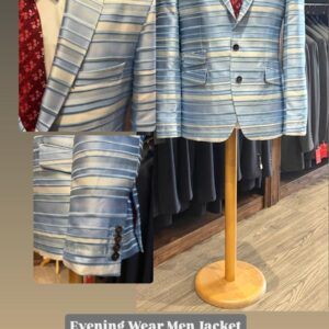 Evening Wear Men Jacket - Light Sky-Blue Cream Stripe