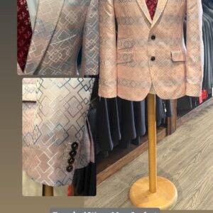 Evening Wear Men Jacket - Soft Blush Pink Geometric Line